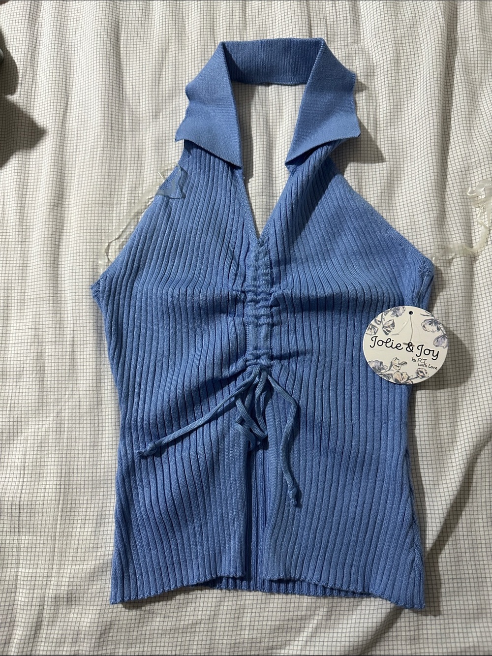 Halter knit sweater crop top with collar
